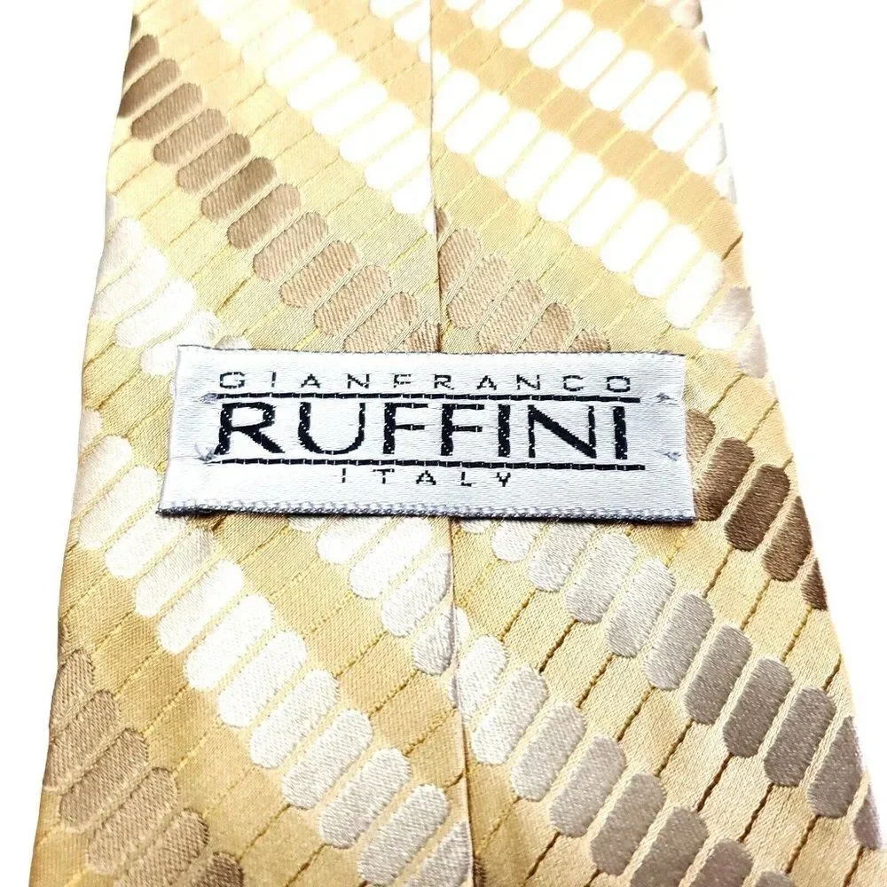 Gianfranco Ruffini Italy Yellow Striped Woven Silk Tie‎